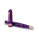 Leonardo Momento Zero Fioritura Viola Fountain Pen - Cap and Nib on White Background