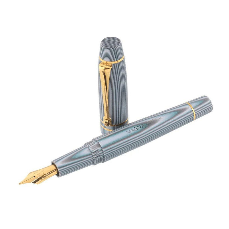 Three Magna Carta Libertatum Crown Fountain Pens - 1297 Grey and White with Cap Detached | EndlessPens