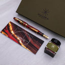 Maiora Ultra Ogiva Golden Rule Fountain Pen (8mm, 14K Gold) - Pen with Nib Exposed and Ink Bottle | EndlessPens