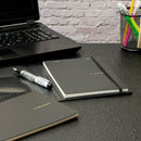 Maruman Mnemosyne Note Pad + Holder with 5 Pockets - On Top Of Table With Laptop and Fountain Pen
