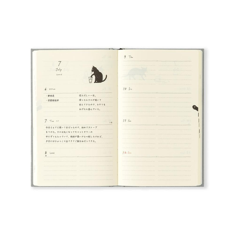 Midori Diary (B6) - Book Style Diary - Cat Gray