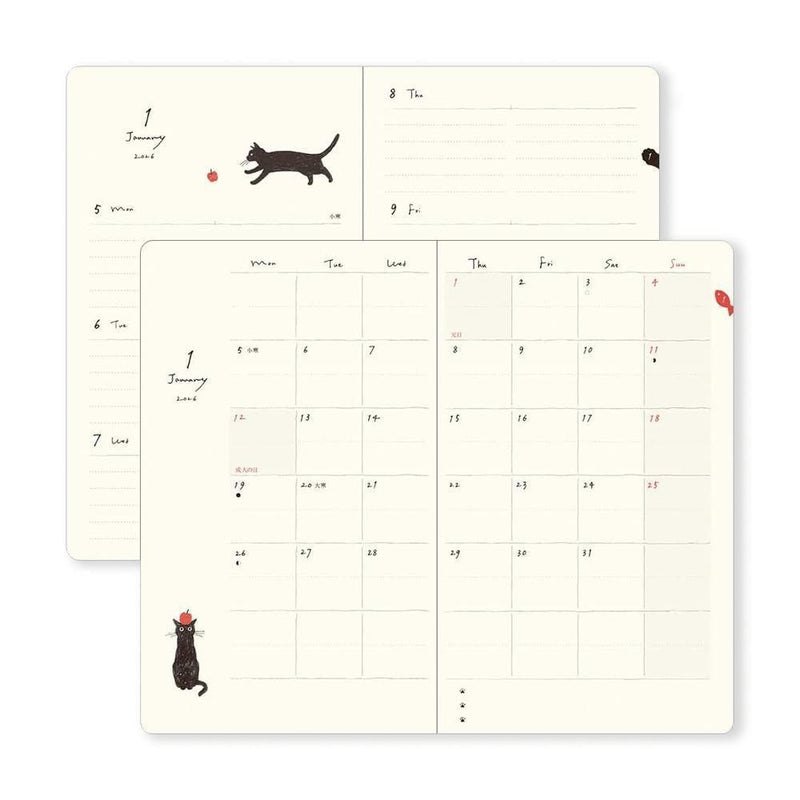 Midori Diary (B6) - Book Style Diary - Cat Navy