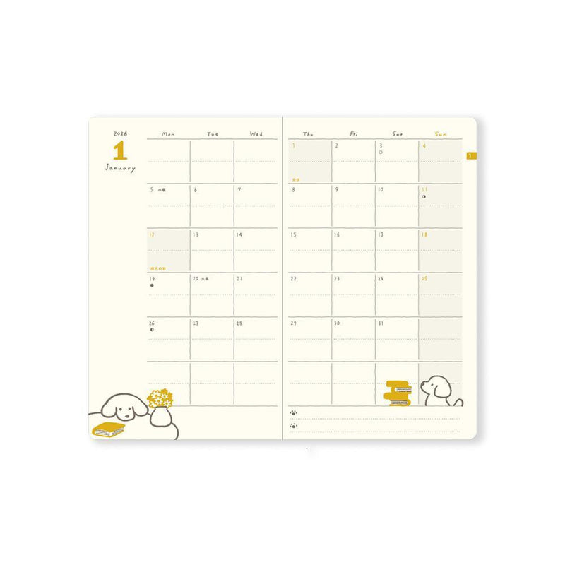 Midori Diary (B6) - Book Style Diary - Dog Yellow