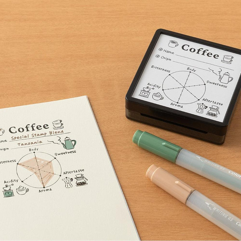Midori Coffee Paintable Stamp with Paper and Highlighters | EndlessPens