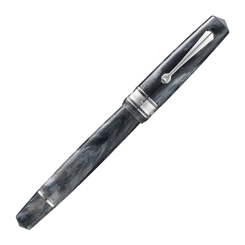 Omas Bologna Fountain Pen - Grigio Luminoso (Bright Gray) Pen With Cap Cover On White Background | EndlessPens