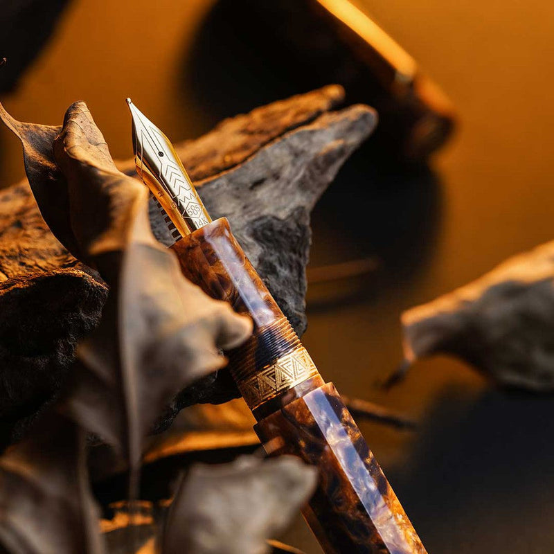 Omas Paragon Blue Saffron Fountain Pen - With Dried Leaves and Tree Branch