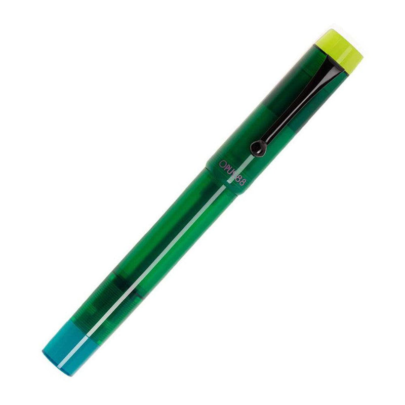Opus 88 Koloro Demo Fountain Pen (2023) - Green with Cap Cover on Nib