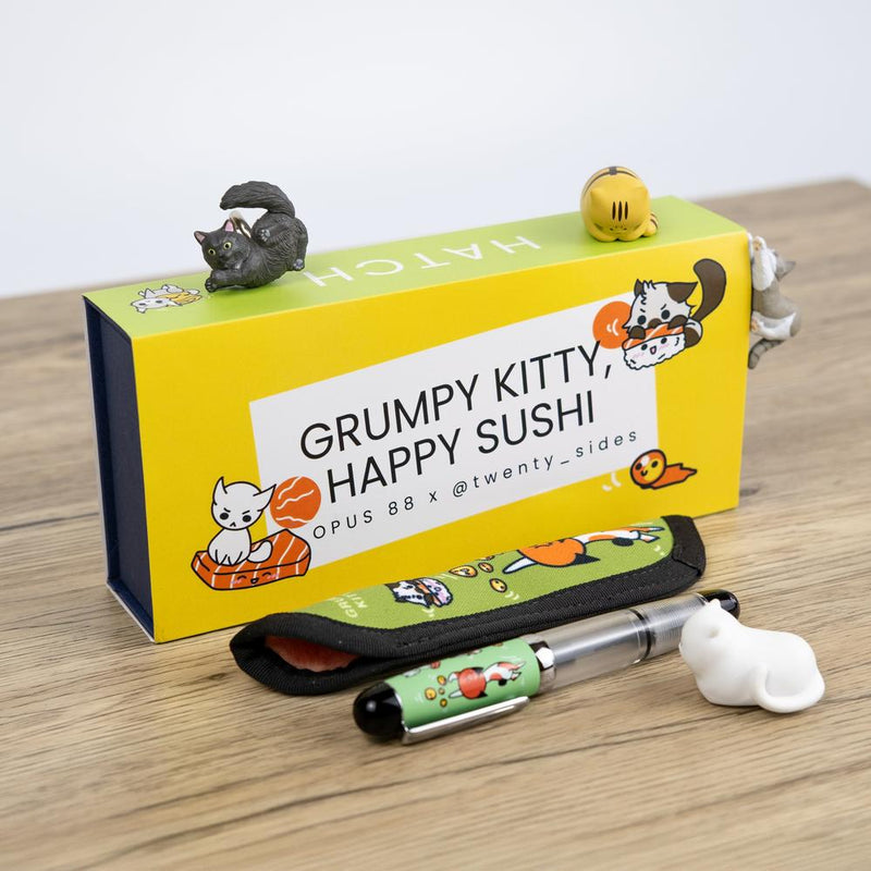 Opus 88 × @twenty_sides Grumpy Kitty, Happy Sushi Fountain Pen