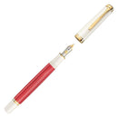 Pelikan M600 Souverän Red-White Fountain Pen - Cap and Nib