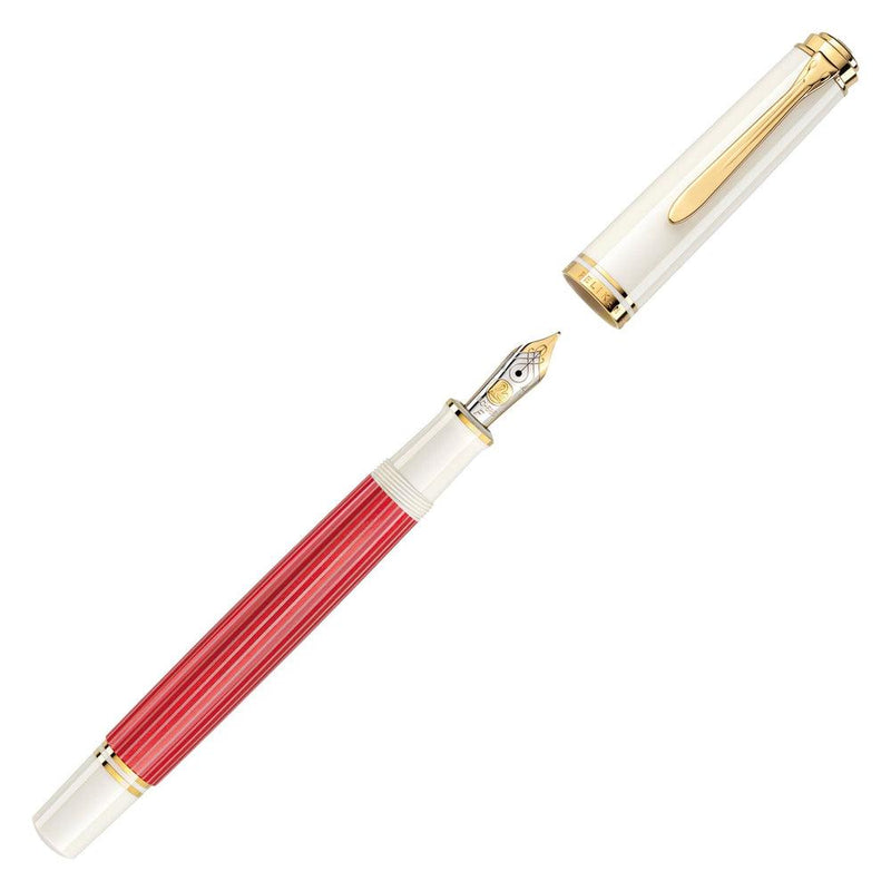 Pelikan M600 Souverän Red-White Fountain Pen - Cap and Nib