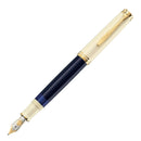 Pelikan Souverän M800 Cream Blue Fountain Pen - Pen With Nib Exposed On White Background | EndlessPens