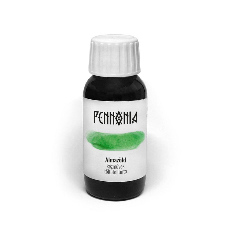 Pennonia Almazöld Apple Green Ink Bottle (60ml) - A Bottle Of Ink On White Background | EndlessPens