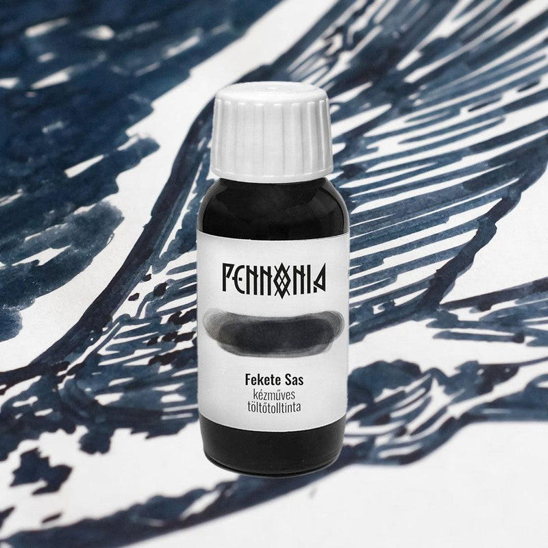 Pennonia Fekete Sas Black Eagle Ink Bottle (60ml) - A Bottle Of Ink With A White Cap | EndlessPens