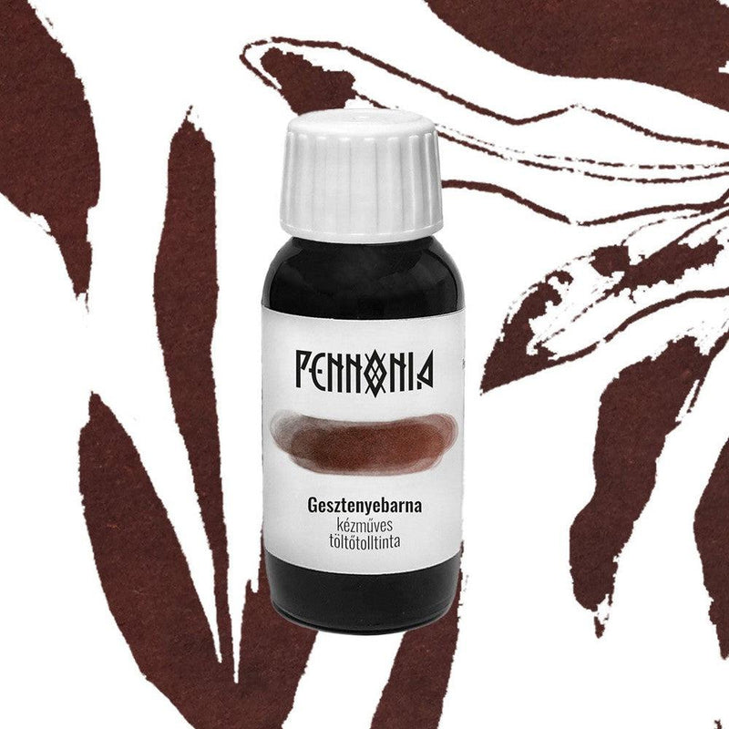 Pennonia Gesztenyebarna Chestnut Brown Ink Bottle (60ml) - A Bottle Of Ink With A White Cap | EndlessPens