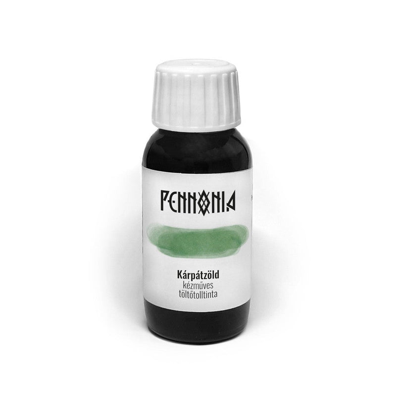 Pennonia Kárpátzöld Fluorescent Carpathian Green Ink Bottle (60ml) - A Bottle Of Ink On White Background | EndlessPens