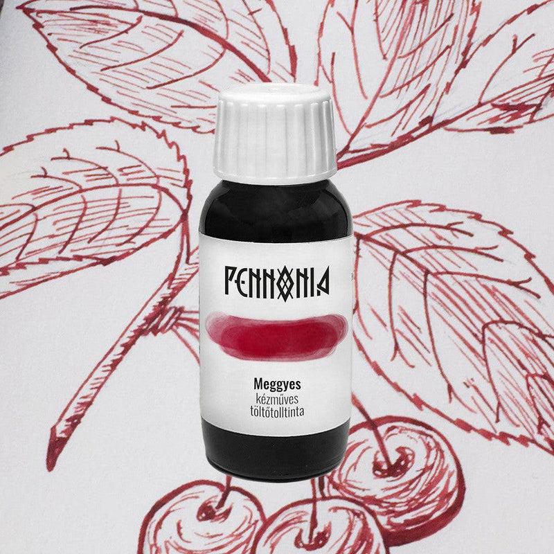 Pennonia Meggyes Sour Cherry Ink Bottle (60ml) - A Bottle Of Ink With A White Cap | EndlessPens