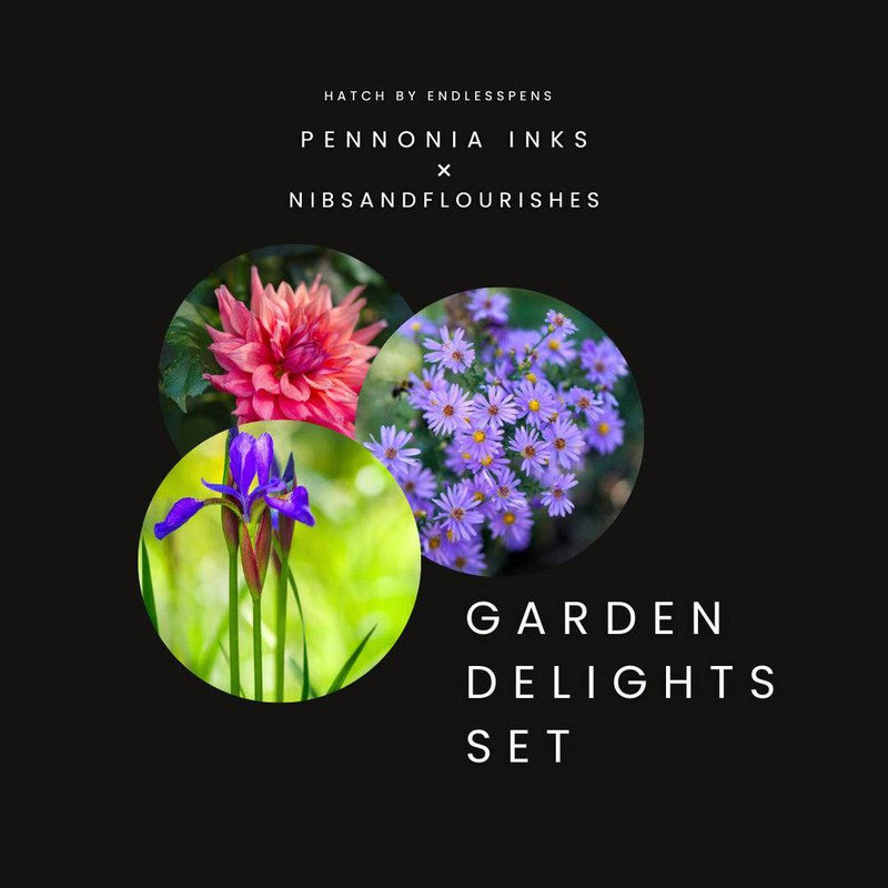 Pennonia × @nibsandflourishes Garden Delights Ink Set (30ml) - Three Lovely Flowers | EndlessPens