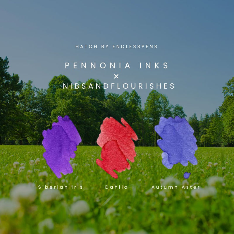 Pennonia × @nibsandflourishes Garden Delights Ink Set (30ml) - Three Color Samples | EndlessPens