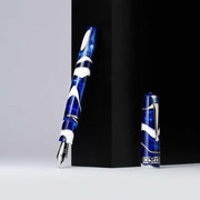 Leonardo RADIUS® 1934 Settimo Cielo Blu Fountain Pen - Silver - On Black Curtain Background