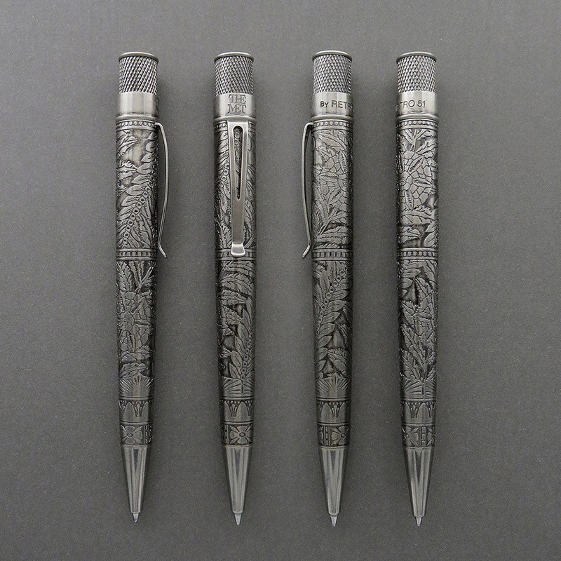 Retro 51 THE MET Rhinelander Pitcher Rollerball Pen - Four Pens On Gray Background | EndlessPens