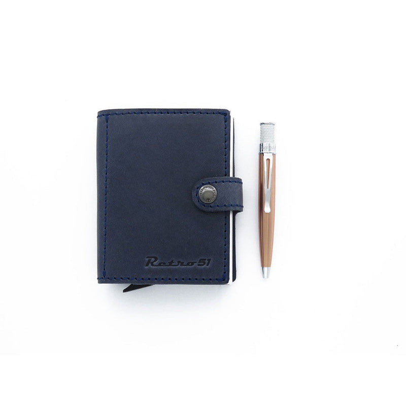 Retro 51 x Pularys Modern Traveler Wallet - Navy Wallet With Pen On White Background | EndlessPens