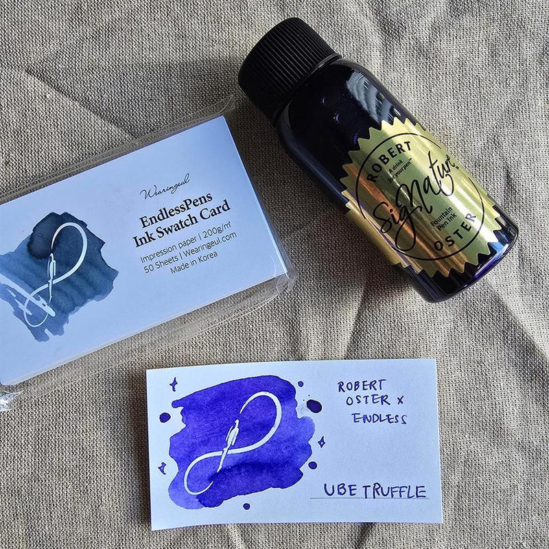 Robert Oster Community Ink Ube Truffle Ink Bottle (50ml) - Ink Bottle, Swatch Card, and Paper with Writings | EndlessPens