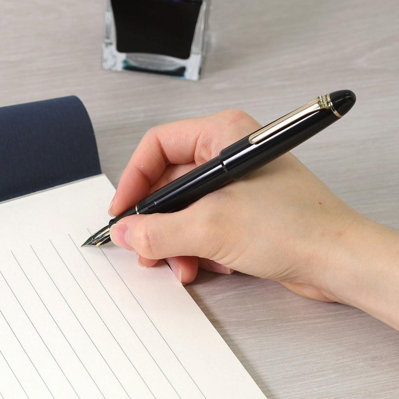 Sailor 1911 Casual L Gold Trim Fountain Pen in Muted Black with Ink Bottle and Paper | EndlessPens