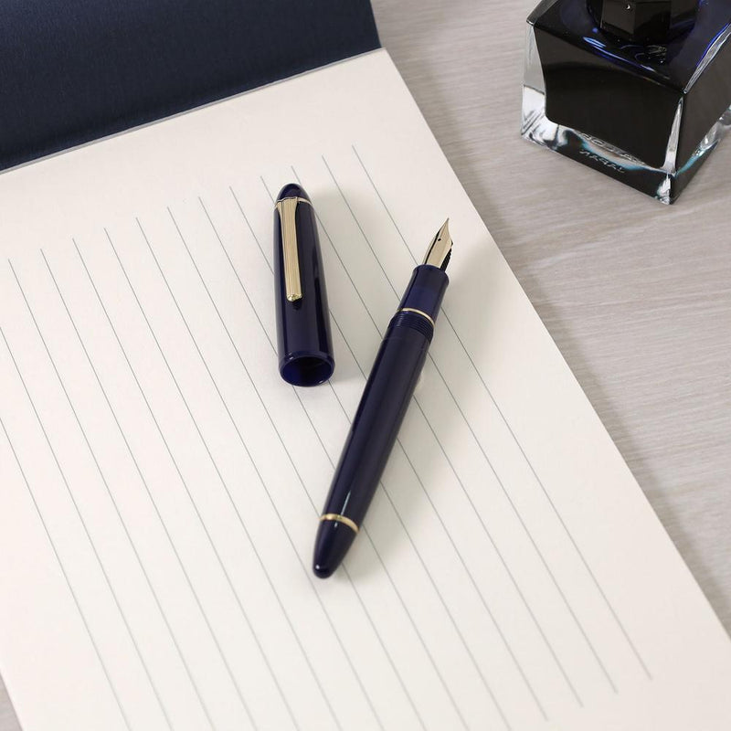 Sailor 1911 Casual L Gold Trim Fountain Pen in Muted Blue with Detached Cap Cover and Ink and Paper | EndlessPens