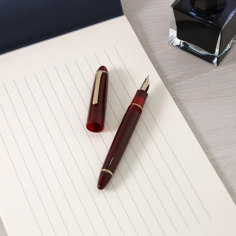Sailor 1911 Casual L Gold Trim Fountain Pen in Muted Red with Detached Cap Cover and Ink and Paper | EndlessPens