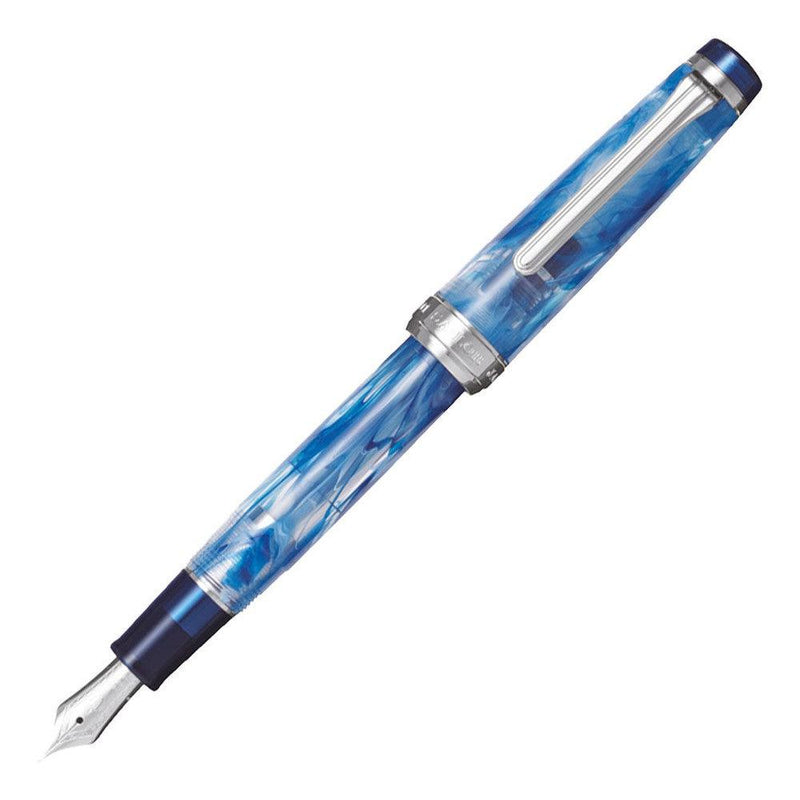 Sailor Veilio 3rd Edition Fountain Pen - Pearl Blue With Nib Exposed On White Backround | EndlessPens