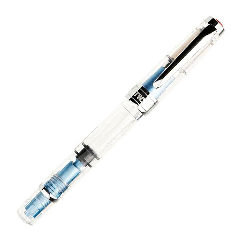 TWSBI Diamond 580AL Iceberg Fountain Pen - Pen With Cap Cover Leaning To The Right With White Background | EndlessPens