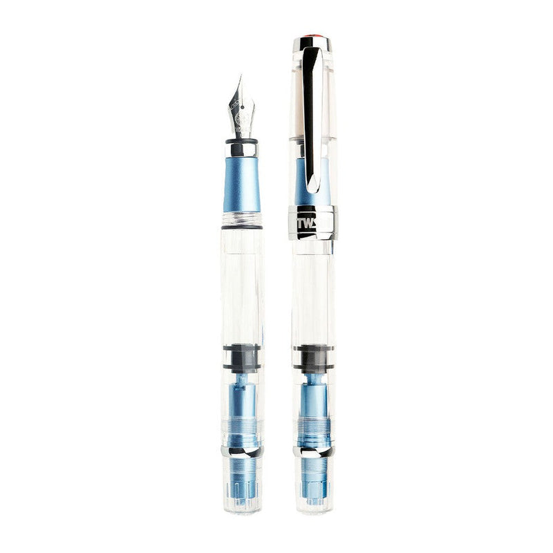 TWSBI Diamond 580AL Iceberg Fountain Pen - Pen With Exposed Nib And Pen With Cap Cover On White Background | EndlessPens