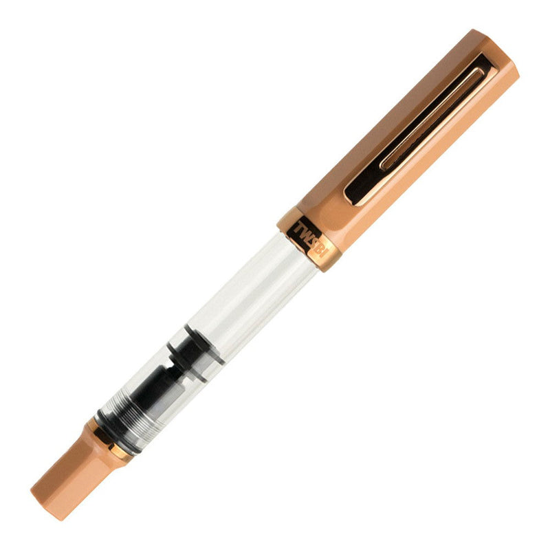 TWSBI ECO Caffe with Bronze Fountain Pen - Pen With Cap Cover Leaning To The Right On White Background | EndlessPens