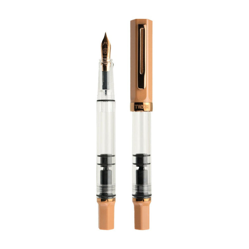 TWSBI ECO Caffe with Bronze Fountain Pen - Pen With Exposed Nib And Pen With Cap Cover On White Background | EndlessPens