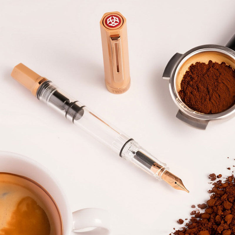 TWSBI ECO Caffe with Bronze Fountain Pen - Pen Without Cap Cover With Coffee On White Background | EndlessPens