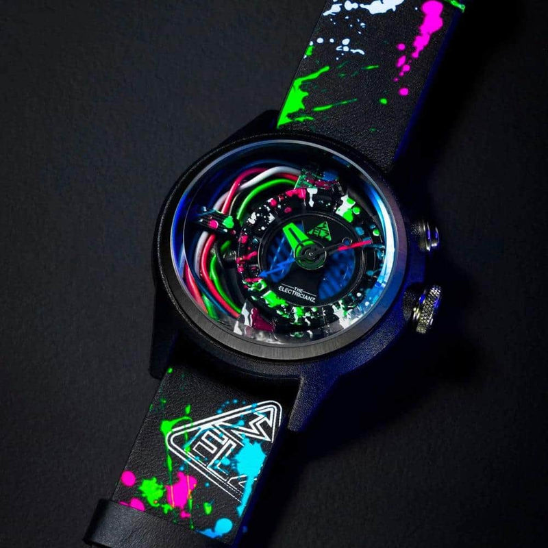 The Electricianz Neon Z Black Watch - 42mm (Vertical View)