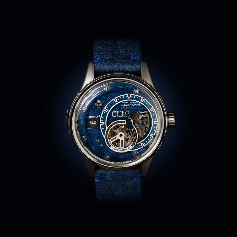 The Electricianz Hybrid E-Blue Watch - 43mm (Front Design View)
