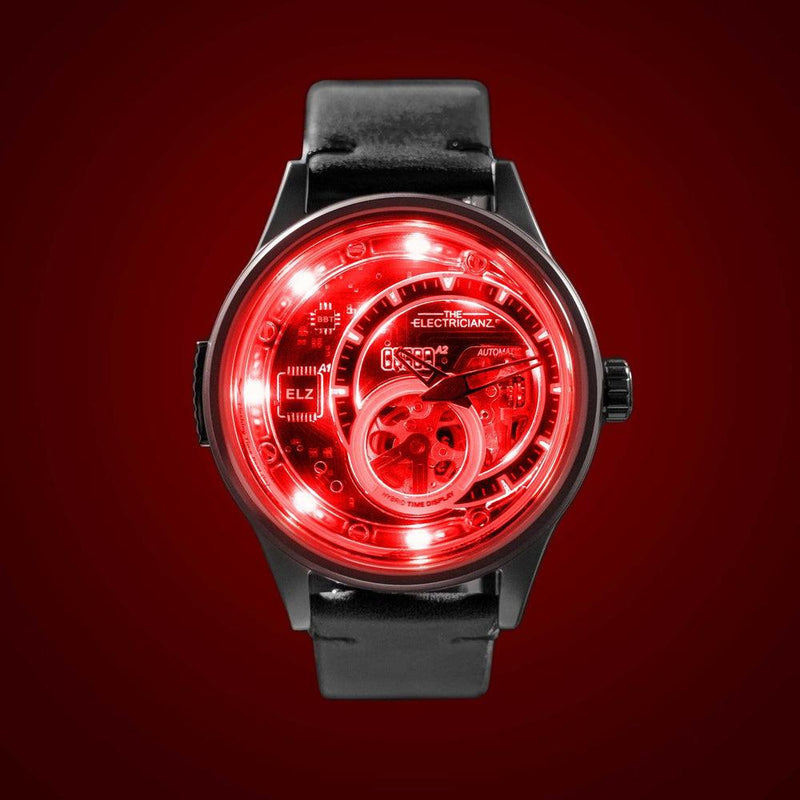 The Electricianz Hybrid E-Gun Watch - 43mm (Glowing Red)