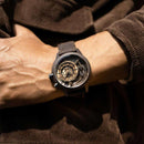 The Electricianz Brown Z Watch - 45mm (A Person Wearing The Wristwatch)