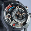 The Electricianz Dark Z Watch - 45mm (Black Leather Strap Close Up View)