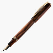 Visconti Medici Briarwood Yellow Gold Trims Fountain Pen (14K Gold) - Pen with Nib Exposed | EndlessPens