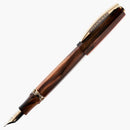 Visconti Medici Briarwood Yellow Gold Trims Fountain Pen (14K Gold) - Pen with Nib Exposed | EndlessPens
