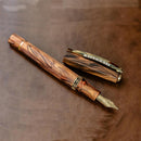 Visconti Medici Briarwood Yellow Gold Trims Fountain Pen (14K Gold) - Pen and Cap Cover | EndlessPens