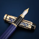 Waterman Man Blue de Paris Fountain Pen - Pen With Nib Exposed On Blue Background | EndlessPens