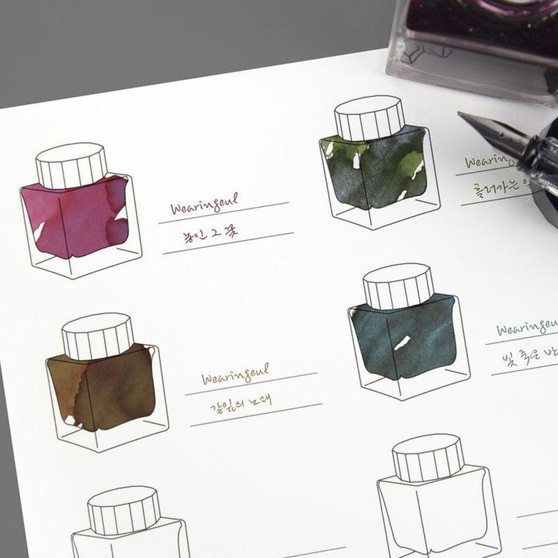 Wearingeul 10 Ink Bottles Ink Swatch Paper (A5) - Ink Swatches With Names | EndlessPens