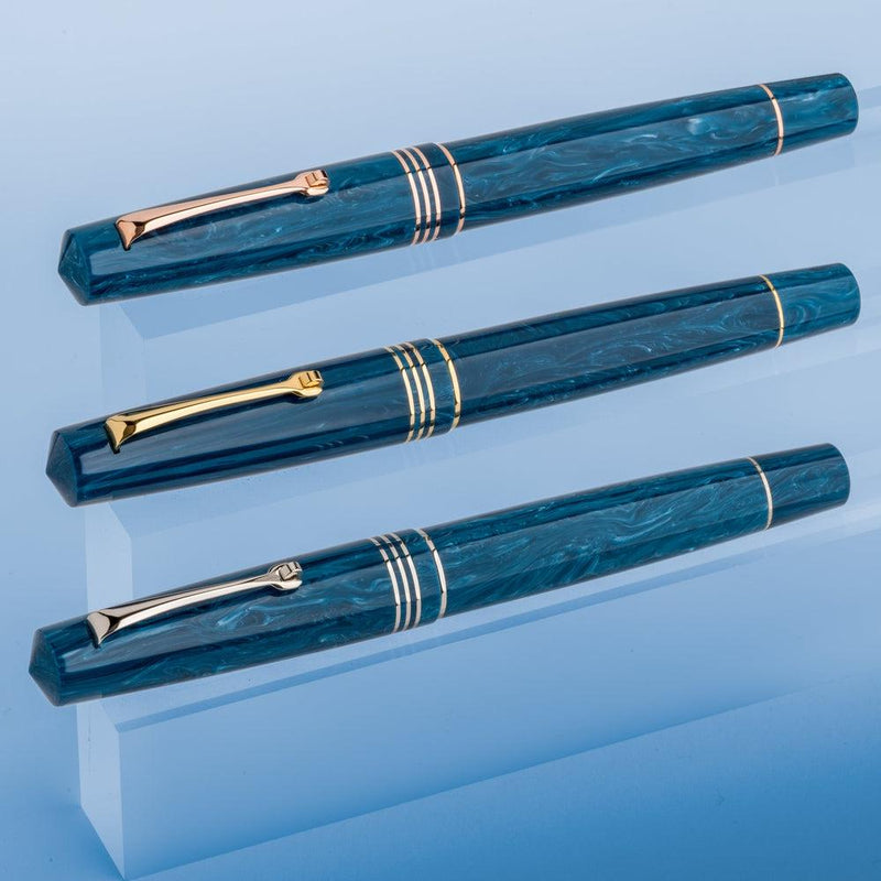 Leonardo Fountain Pen - Momento Zero (Stainless Steel) - Blue Positano